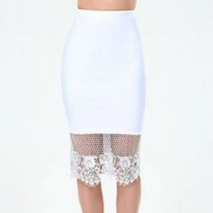 Bebe hottie lace trim midi skirt